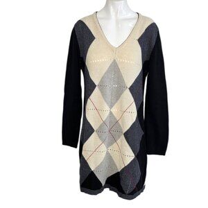 Twinset Simona Barbieri Wool Cashmere Blend Tunic, Open Back, Argyle, V-Neck, M